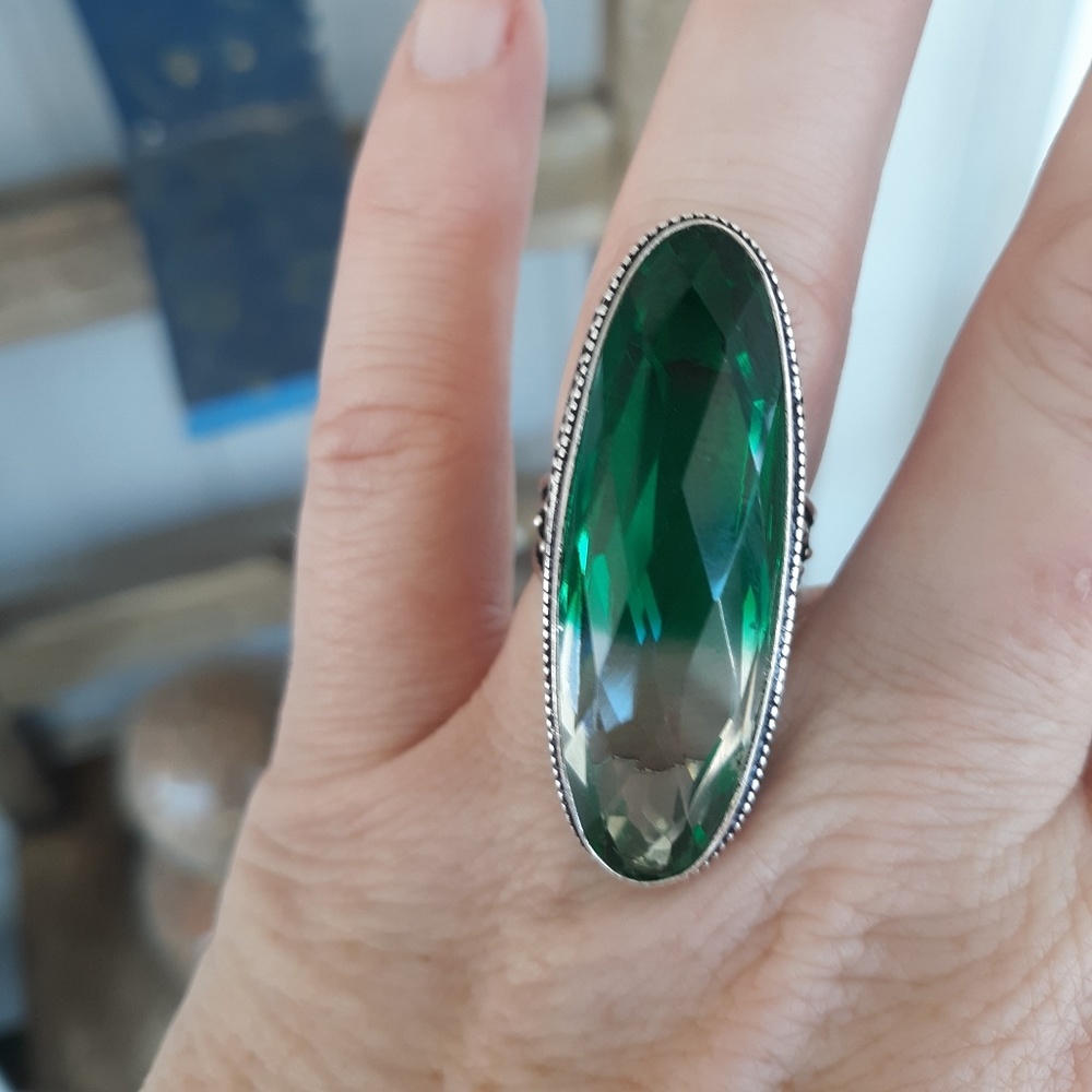 New Oversized Rare Colorless Tourmaline 925 Silver Ring.